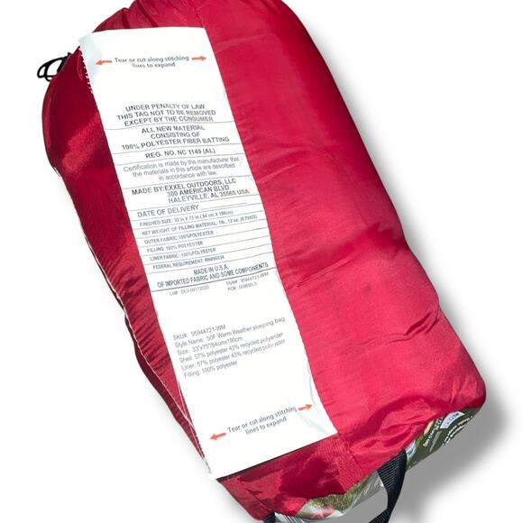 Ozark Trail 50 F Warm Weather Sleeping Bag Camp Hike Compact 33" x 75" Red - Picture 5 of 8